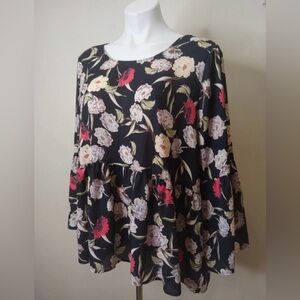 Downeast Floral Peplum Tunic Top Size XL